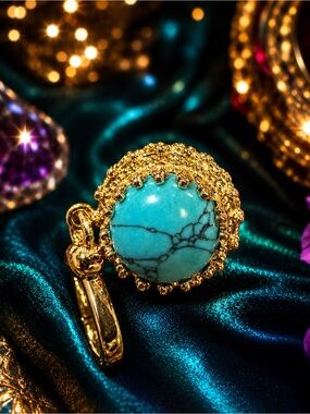 Feed Me Gems Gold Texas Turquoise  Pendant Charm for your favorite jewelry - NEW
